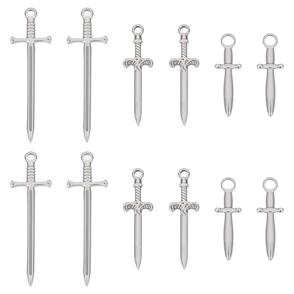 4763 12Pcs 3 Styles 304 Stainless Steel Sword Charm Dagger Metal Pendants
